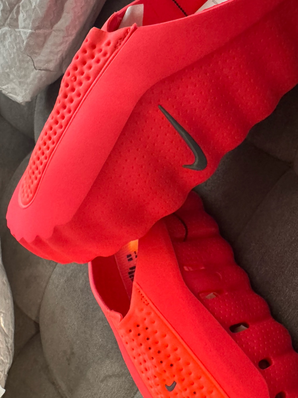Nike Mind Bright Red Slip-On Foam Clogs with Black Swoosh